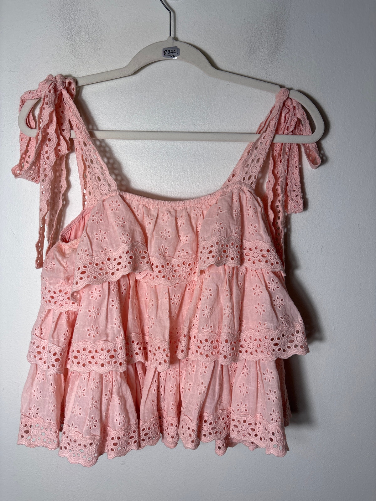 Petal + Pup Peachy Pink Eyelet Ruffle Top Sz M